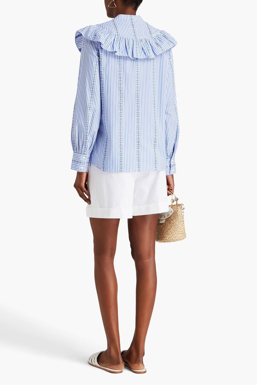 CLAUDIE PIERLOT قميص مصنوع من قطن بوبلين بتصميم مخطط ومزين بكشاكش