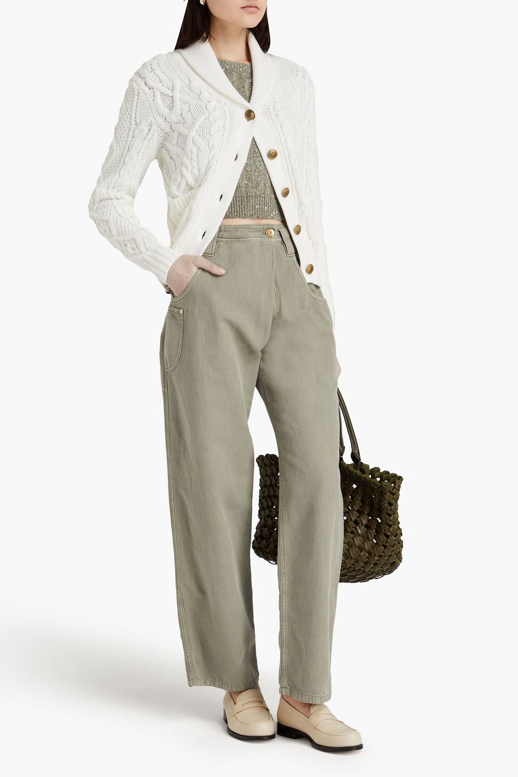 BRUNELLO CUCINELLI Hose mit geradem Bein aus Twill aus einer Baumwoll-Leinenmischung