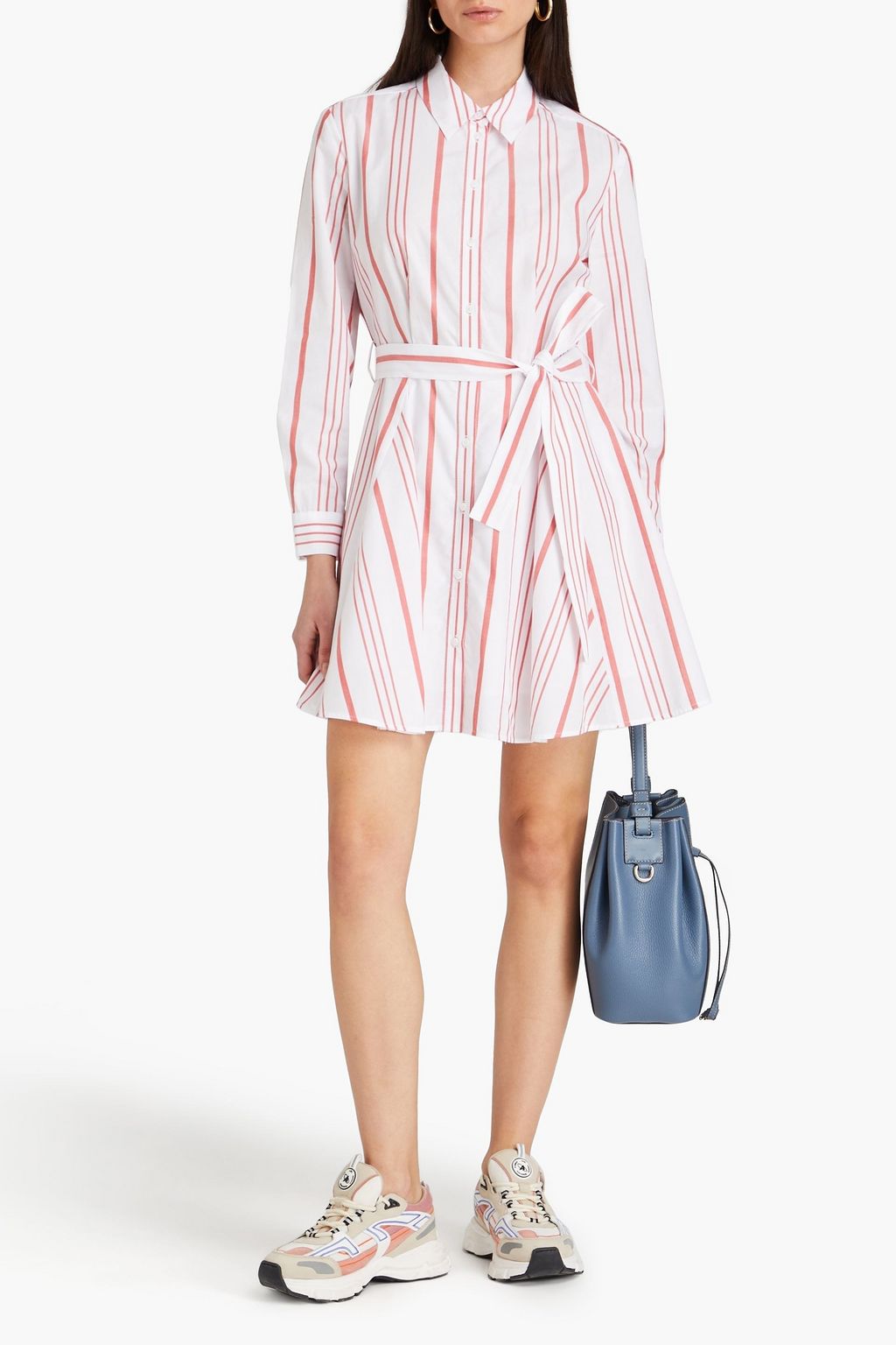 CLAUDIE PIERLOT 스트라이프 코튼 라이오셀 혼방 포플린 셔츠 드레스
