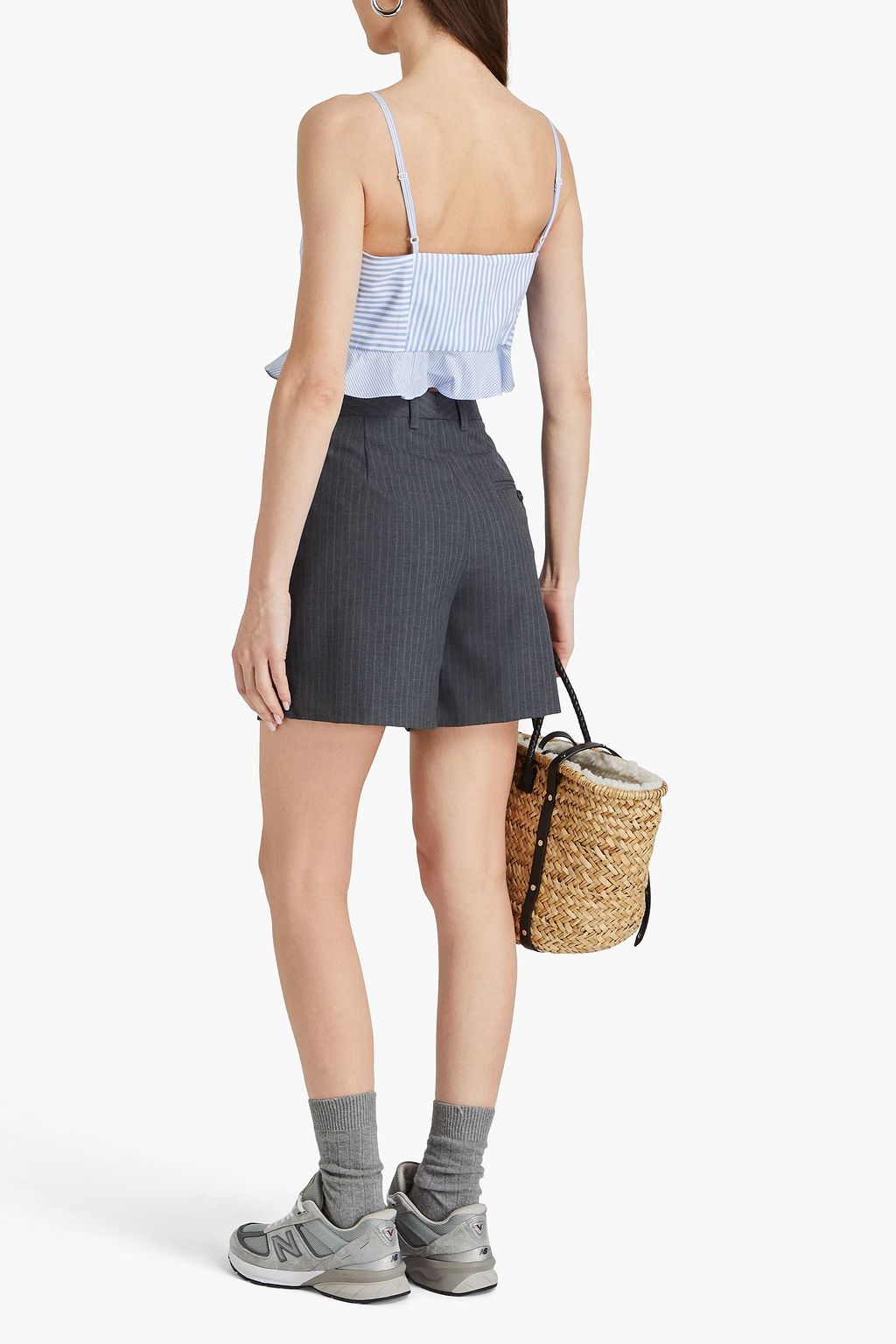 SANDRO Cropped striped cotton-blend poplin top