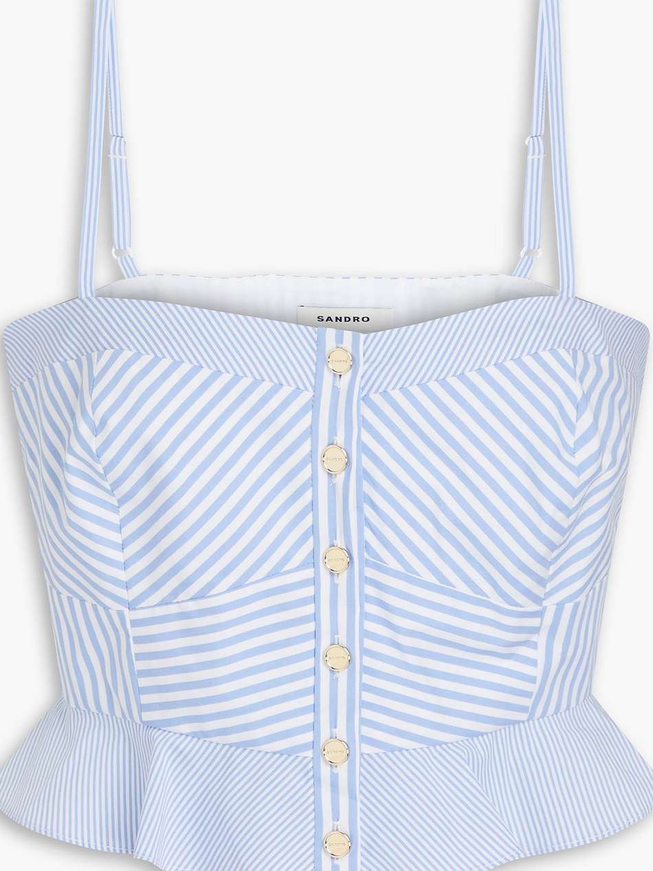 cropped striped cotton-blend poplin top