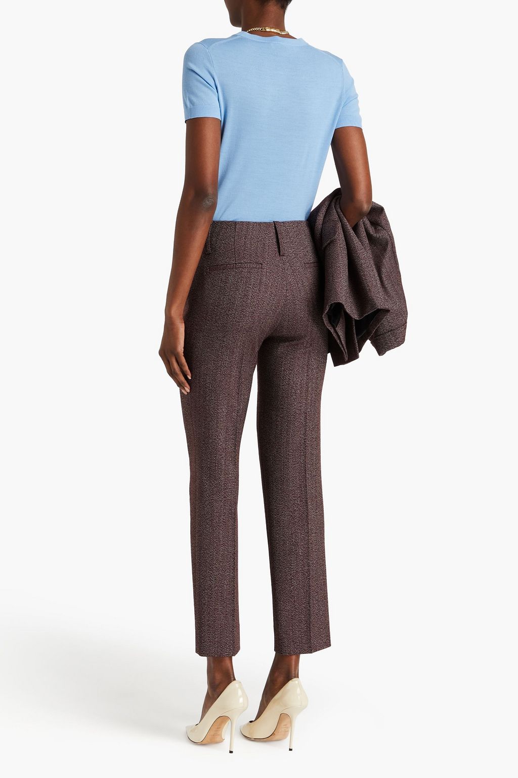 VICTORIA BECKHAM Herringbone wool straight-leg pants