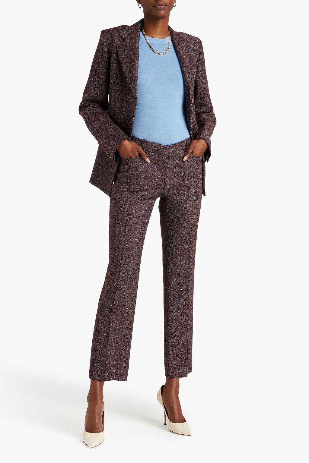 VICTORIA BECKHAM Herringbone wool straight-leg pants