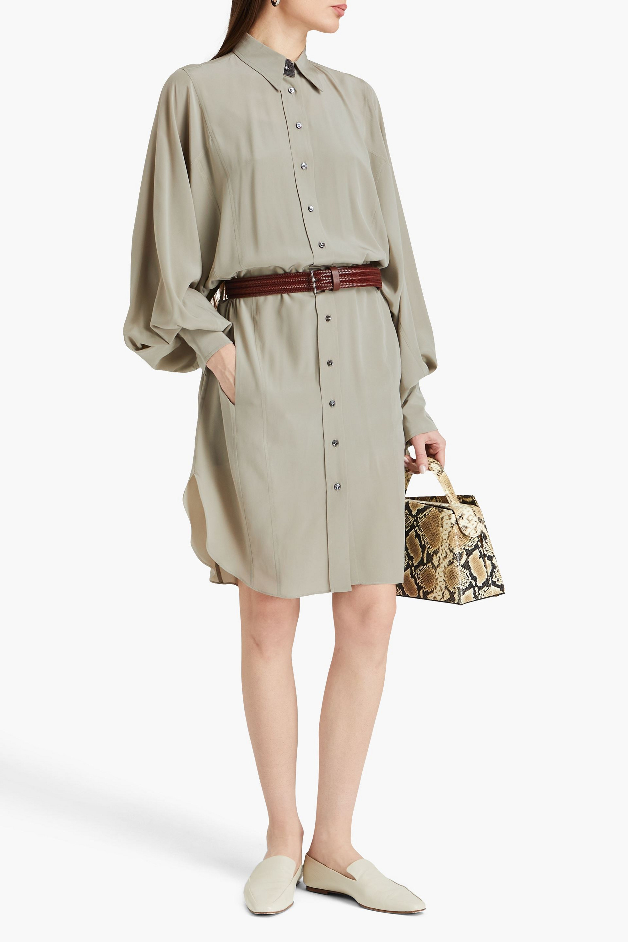 Brunello Cucinelli Belted silk crepe de chine shirt dress