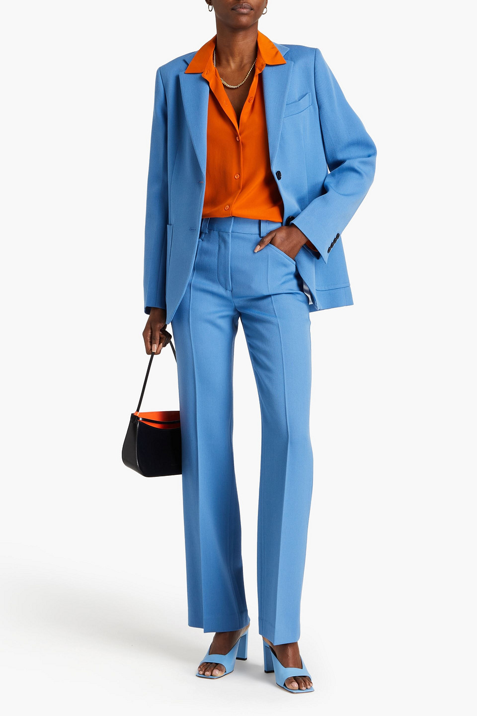 Shop Victoria Beckham Wool-twill Straight-leg Pants In Blue