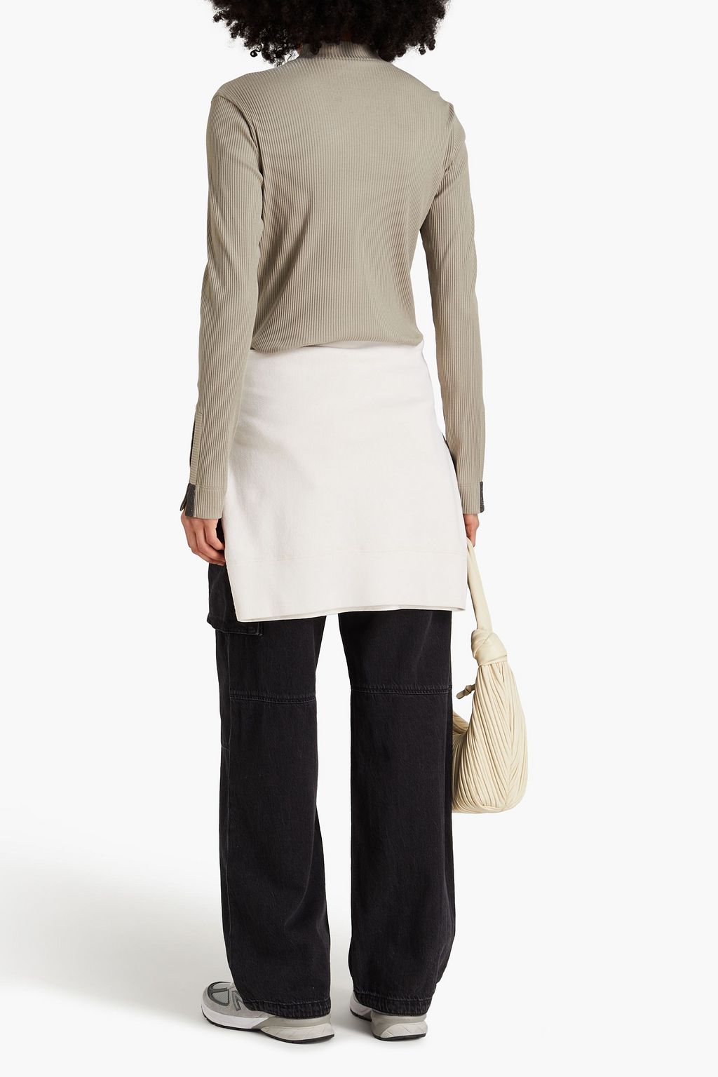 BRUNELLO CUCINELLI Bead-embellished cotton-jersey turtleneck top