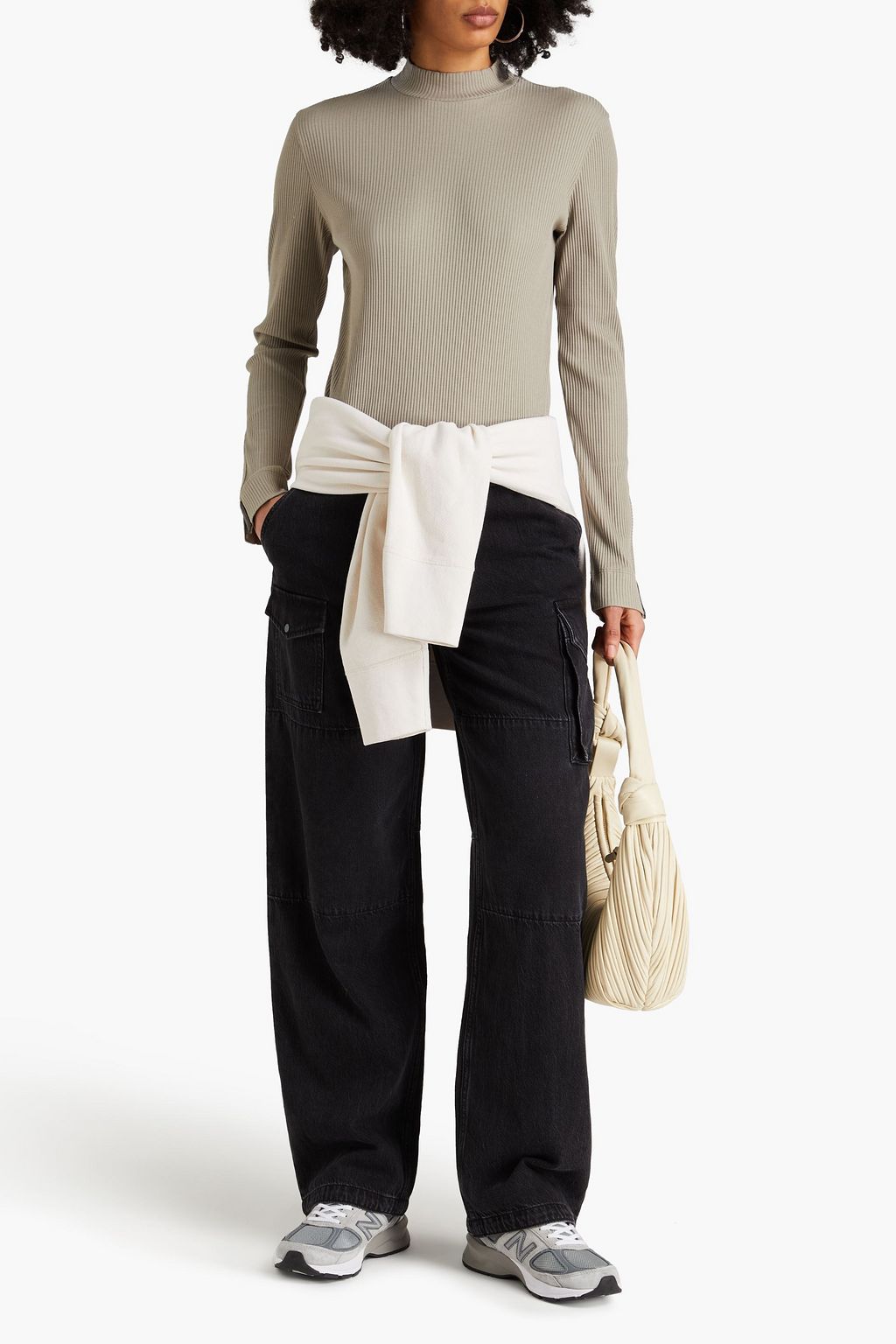 BRUNELLO CUCINELLI Bead-embellished cotton-jersey turtleneck top