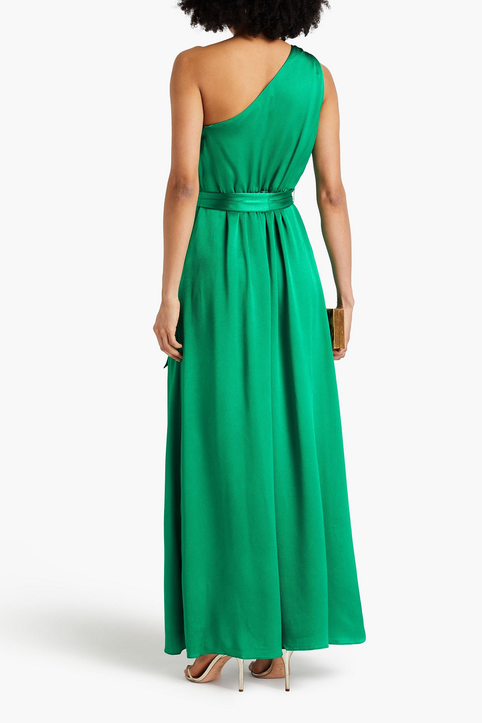 ML MONIQUE LHUILLIER ONE-SHOULDER HAMMERED-SATIN MAXI DRESS
