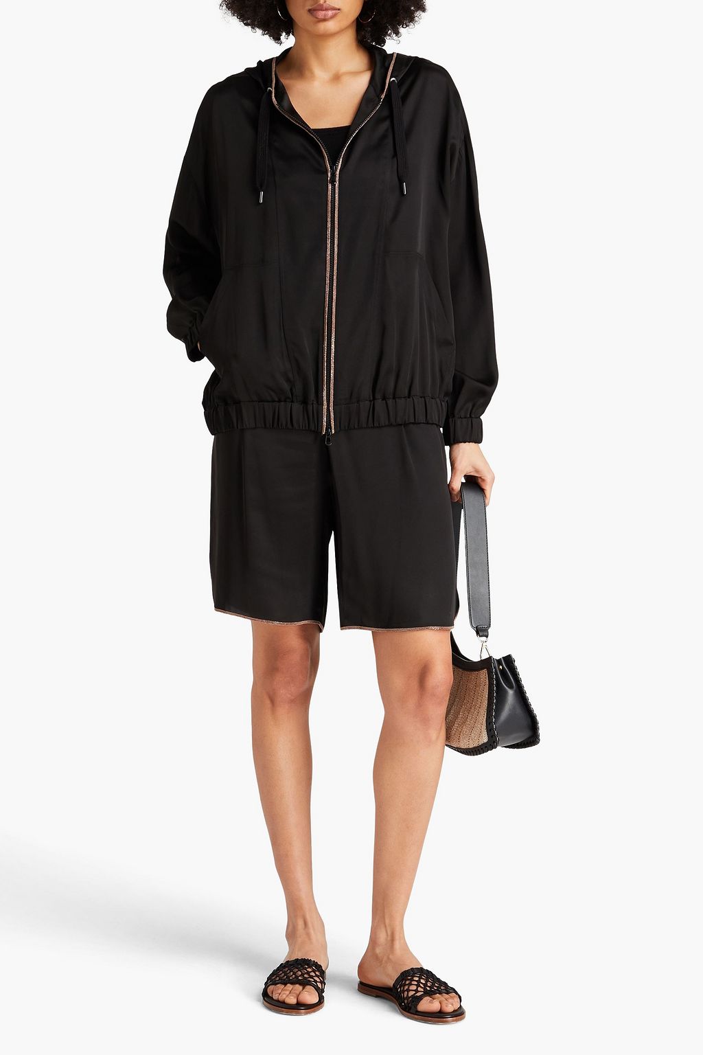 BRUNELLO CUCINELLI 비즈 장식 새틴 후드 재킷