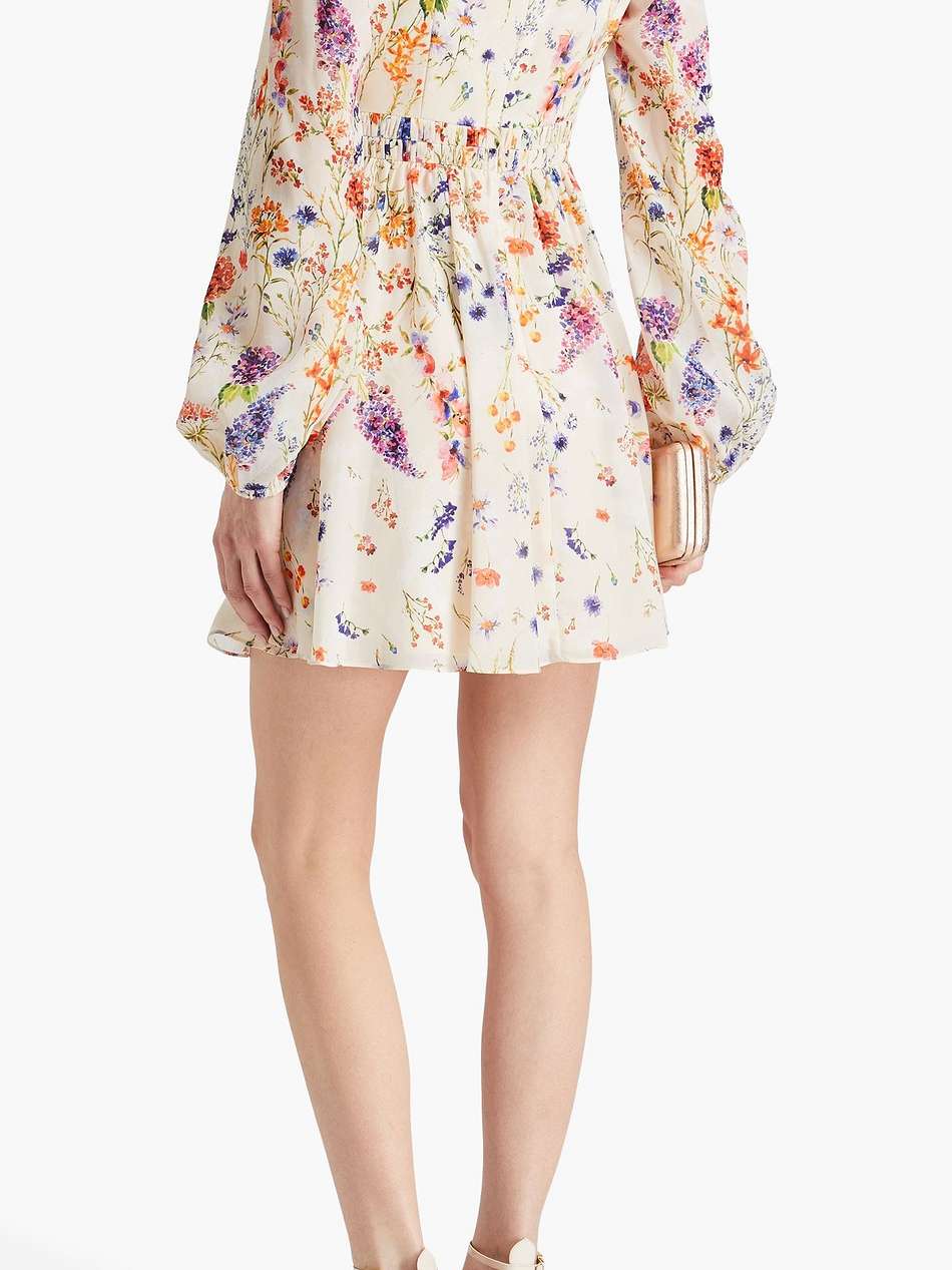 floral-print chiffon mini dress
