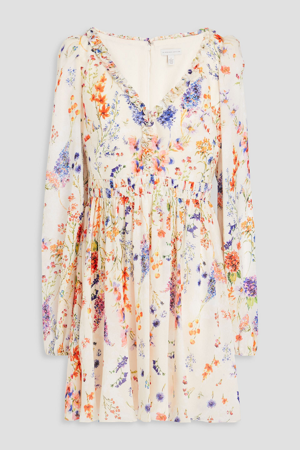 ml Monique Lhuillier Floral-print Chiffon Mini Dress In Cream