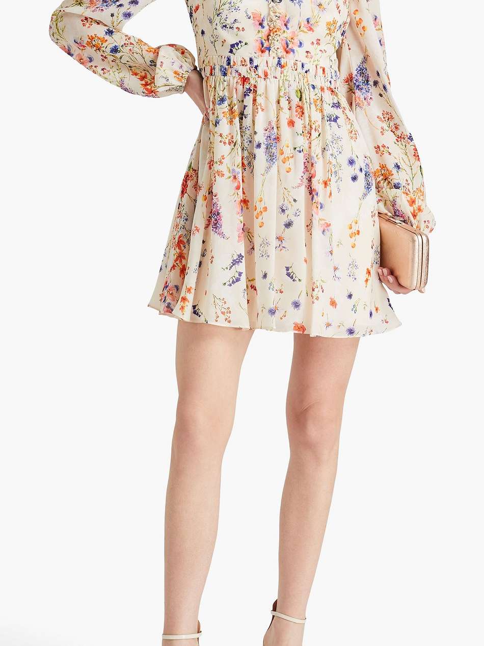 floral-print chiffon mini dress
