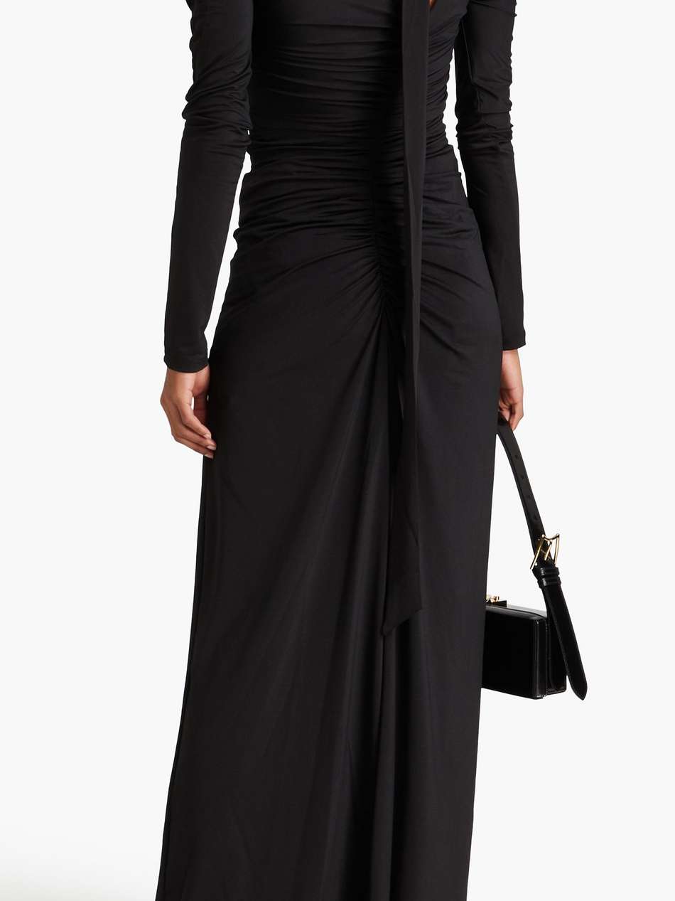 cutout ruched satin-jersey maxi dress