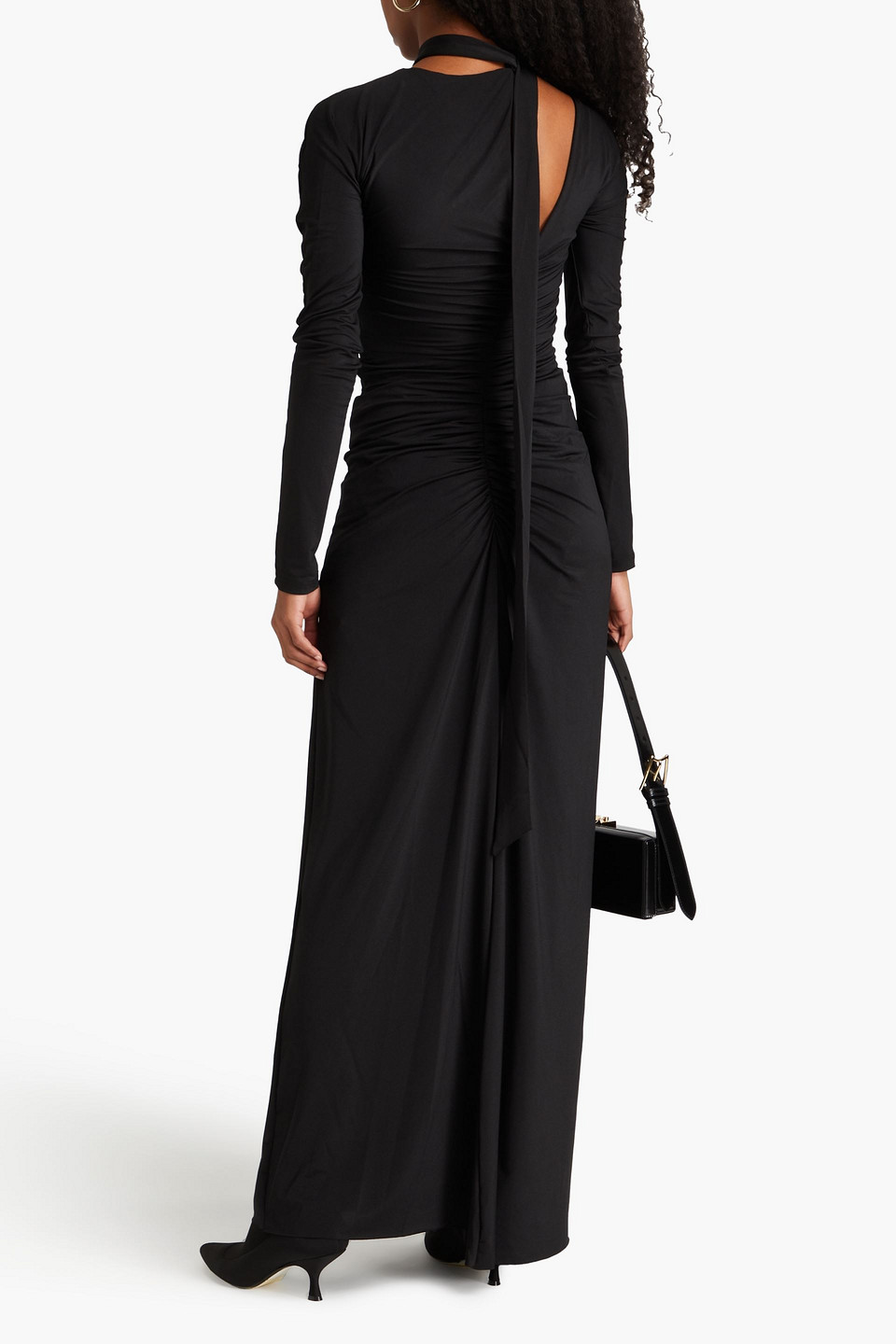 Shop Victoria Beckham Cutout Ruched Satin-jersey Maxi Dress In Black