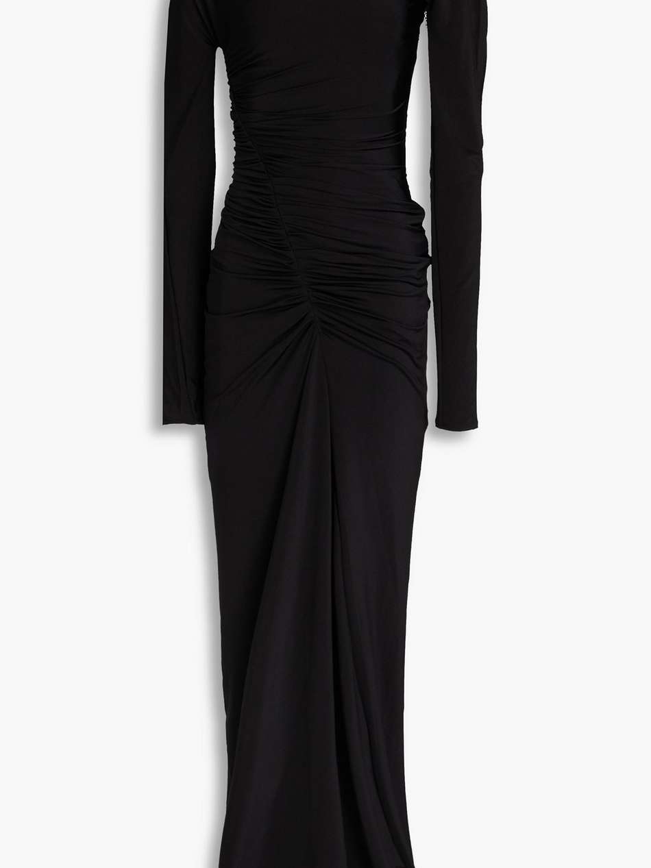 cutout ruched satin-jersey maxi dress