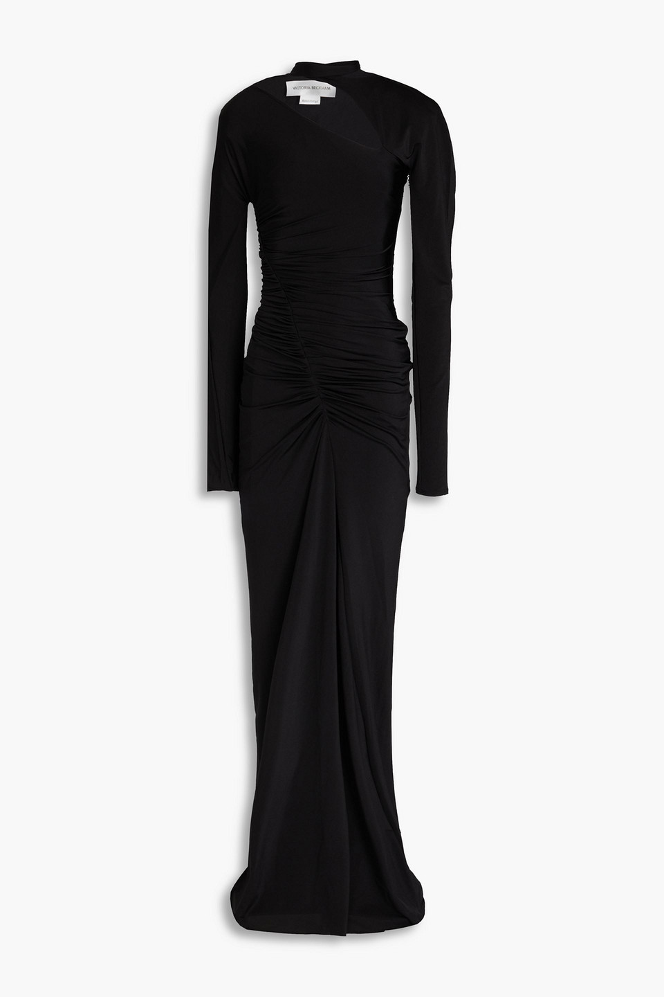 Victoria Beckham Cutout Ruched Satin-jersey Maxi Dress In Black