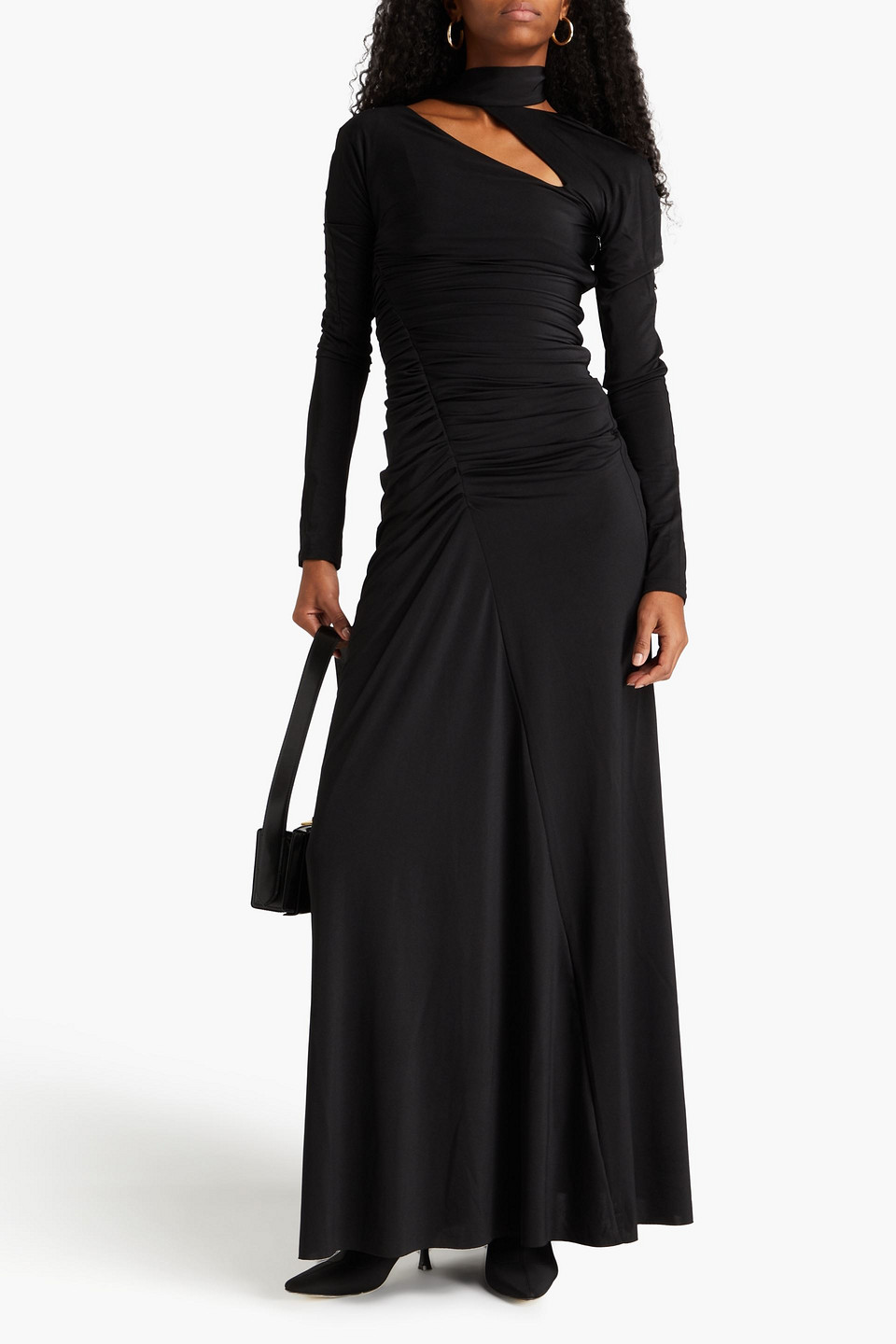 Shop Victoria Beckham Cutout Ruched Satin-jersey Maxi Dress In Black