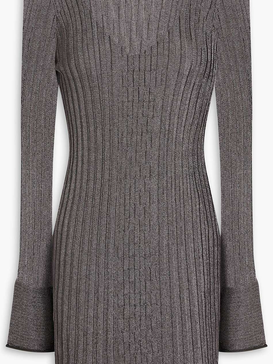 metallic ribbed crochet-knit mini dress