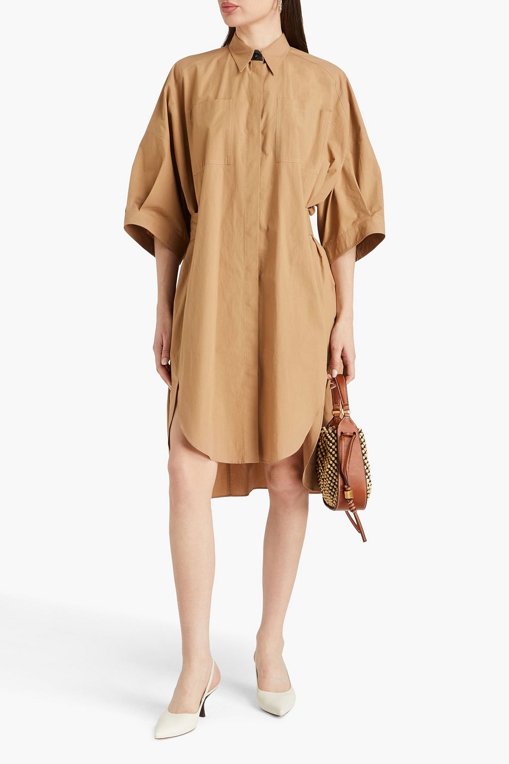BRUNELLO CUCINELLI Oversized-Hemdkleid in Midilänge aus Baumwollpopeline mit Zierperlen