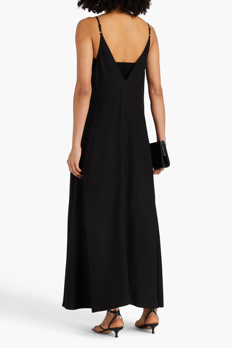 Shop Brunello Cucinelli Bead-embellished Layered Twill Maxi Dress In Black