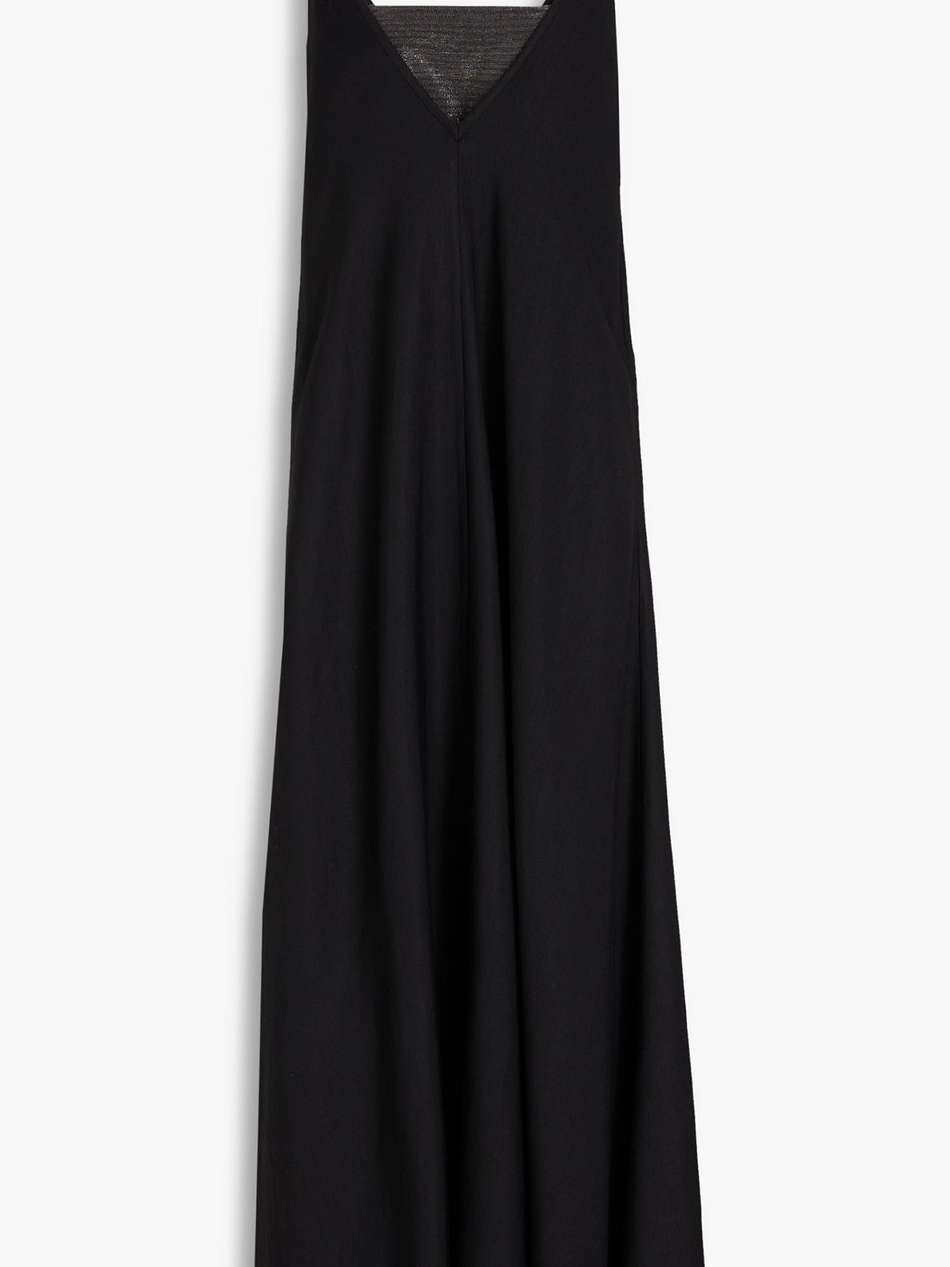 bead-embellished layered twill maxi dress