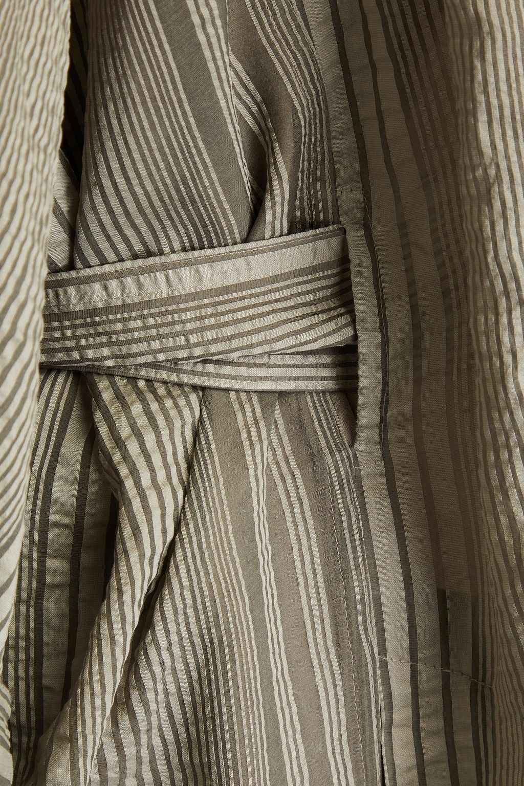 BRUNELLO CUCINELLI コットン&シルク混シアサッカー ミディシャツワンピース ビーズ付き ストライプ