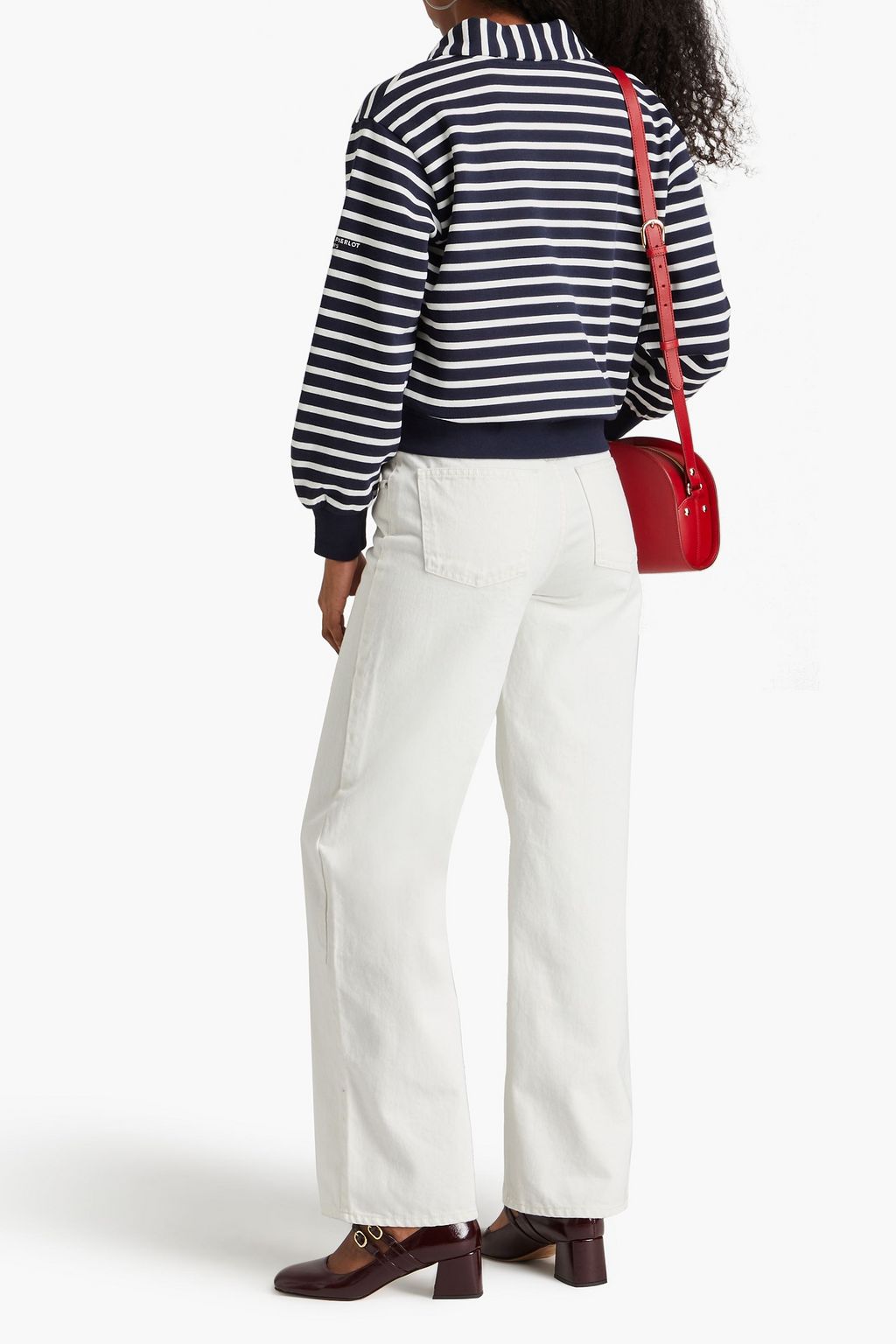 CLAUDIE PIERLOT Two-tone striped cotton-blend fleece sweatshirt