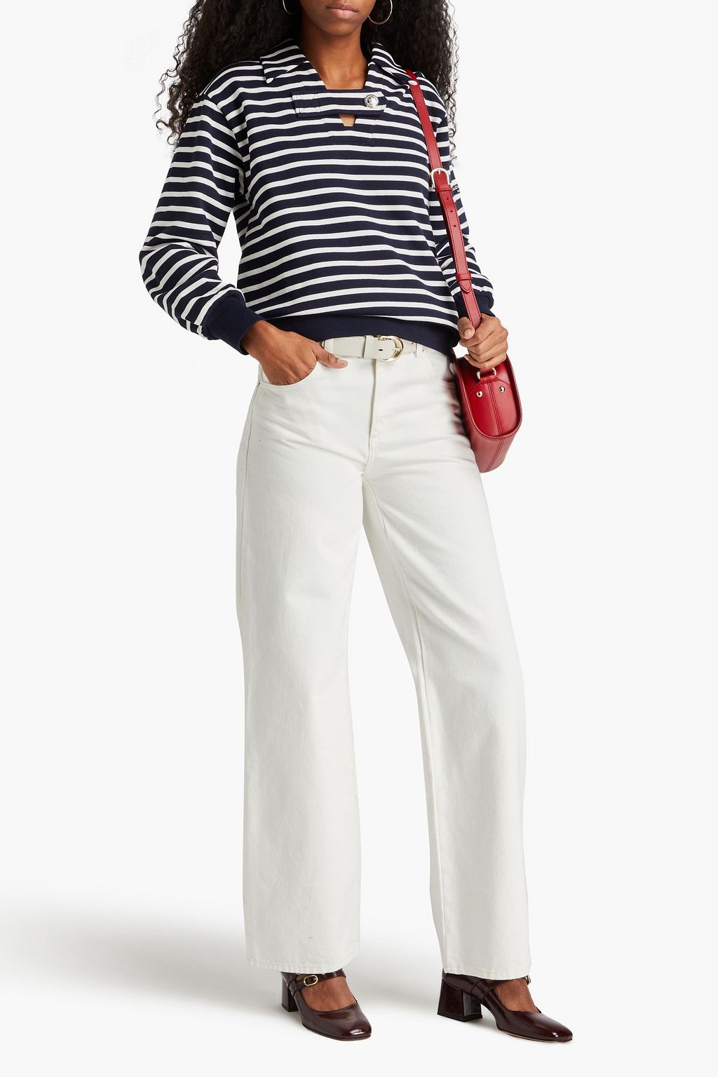 CLAUDIE PIERLOT Two-tone striped cotton-blend fleece sweatshirt