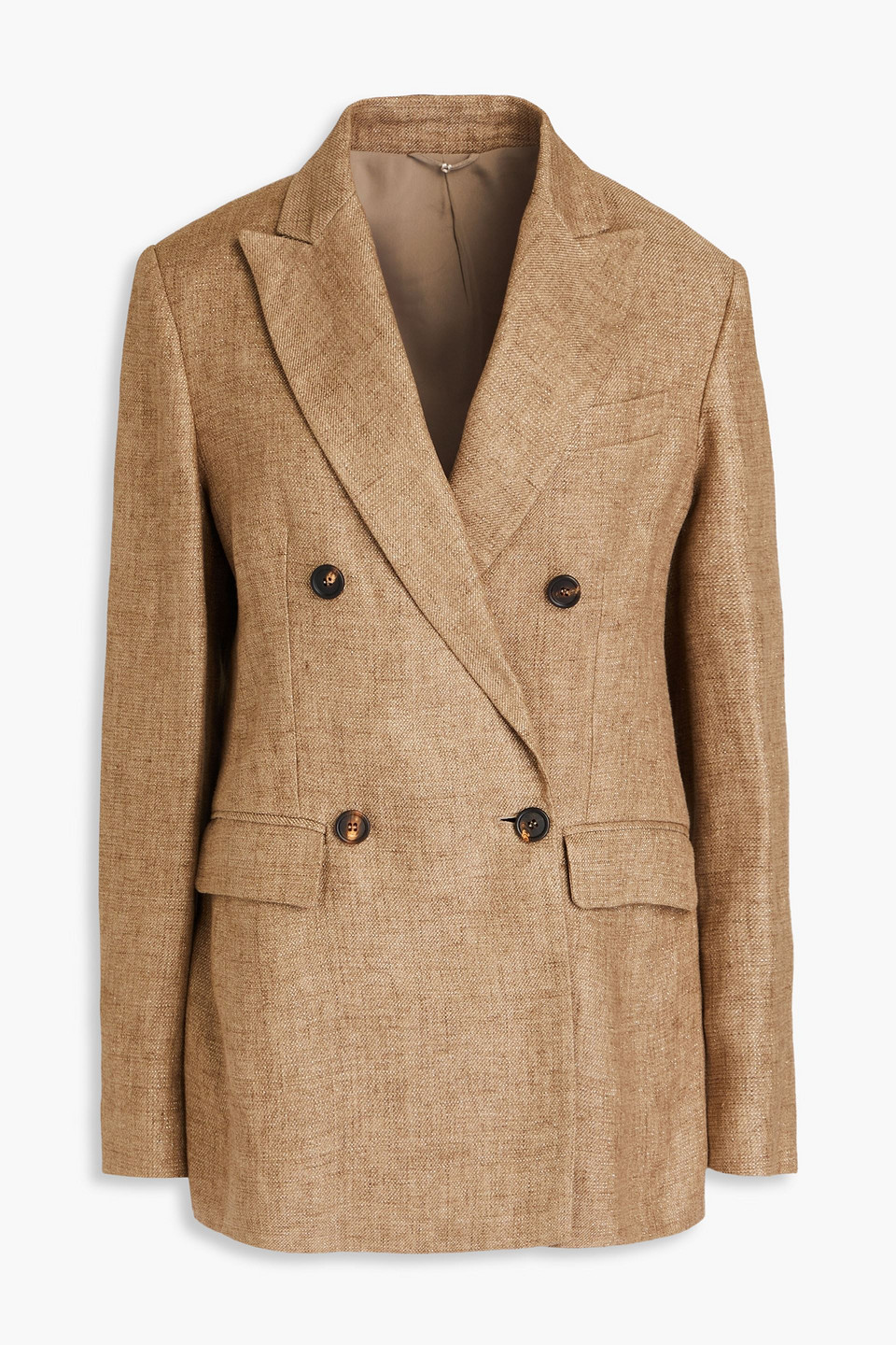 Brunello Cucinelli Double-breasted Linen-blend Blazer In Sand