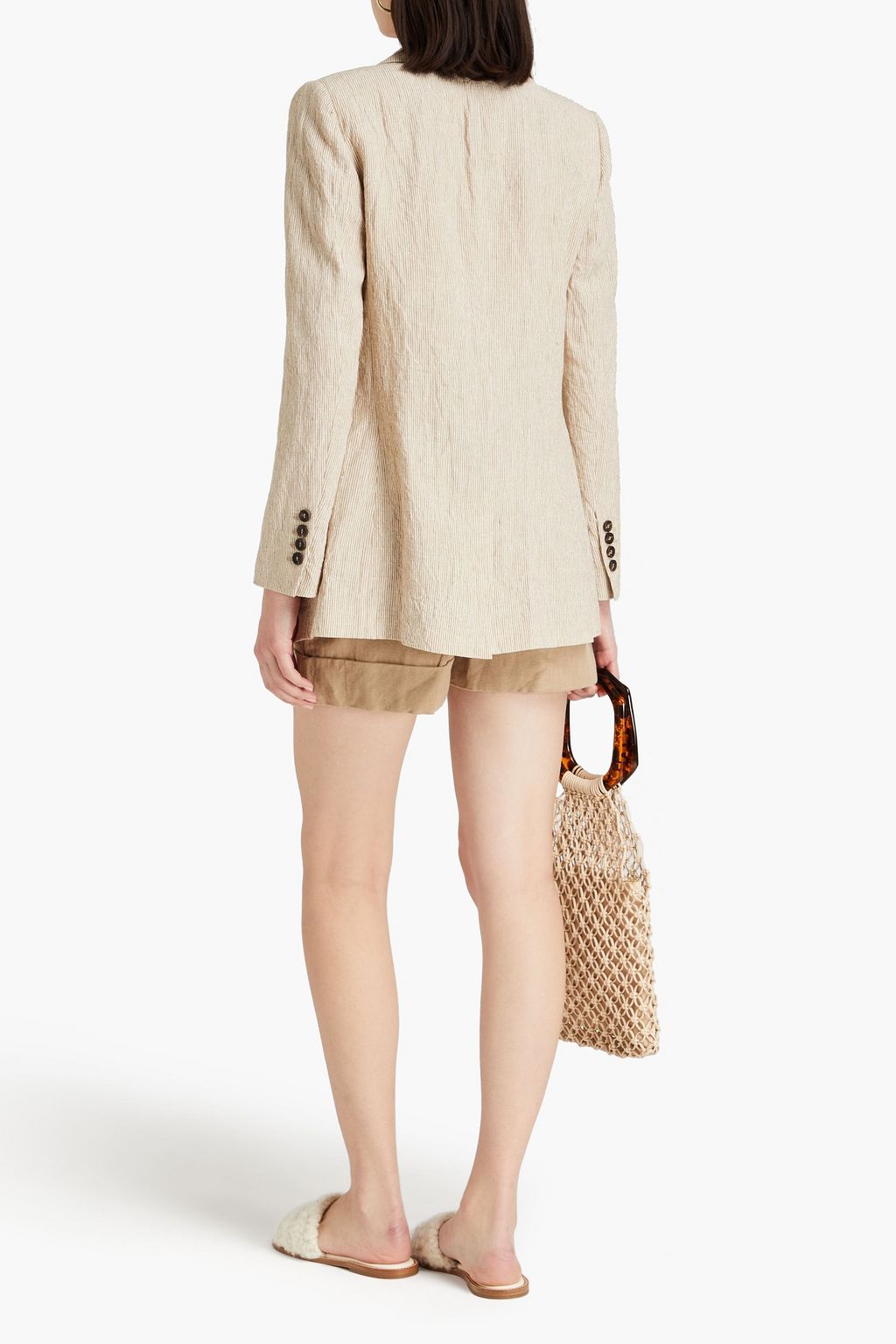 BRUNELLO CUCINELLI Double-breasted pinstriped linen blazer