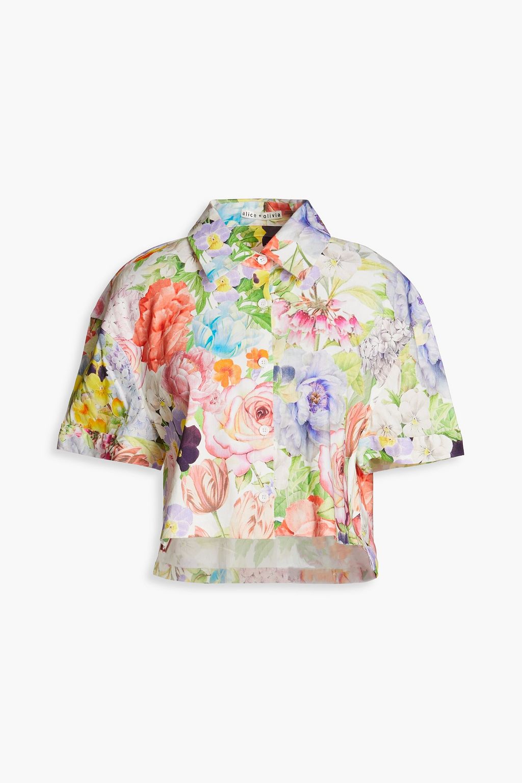 ALICE + OLIVIA Carver cropped floral-print linen-blend shirt | THE OUTNET