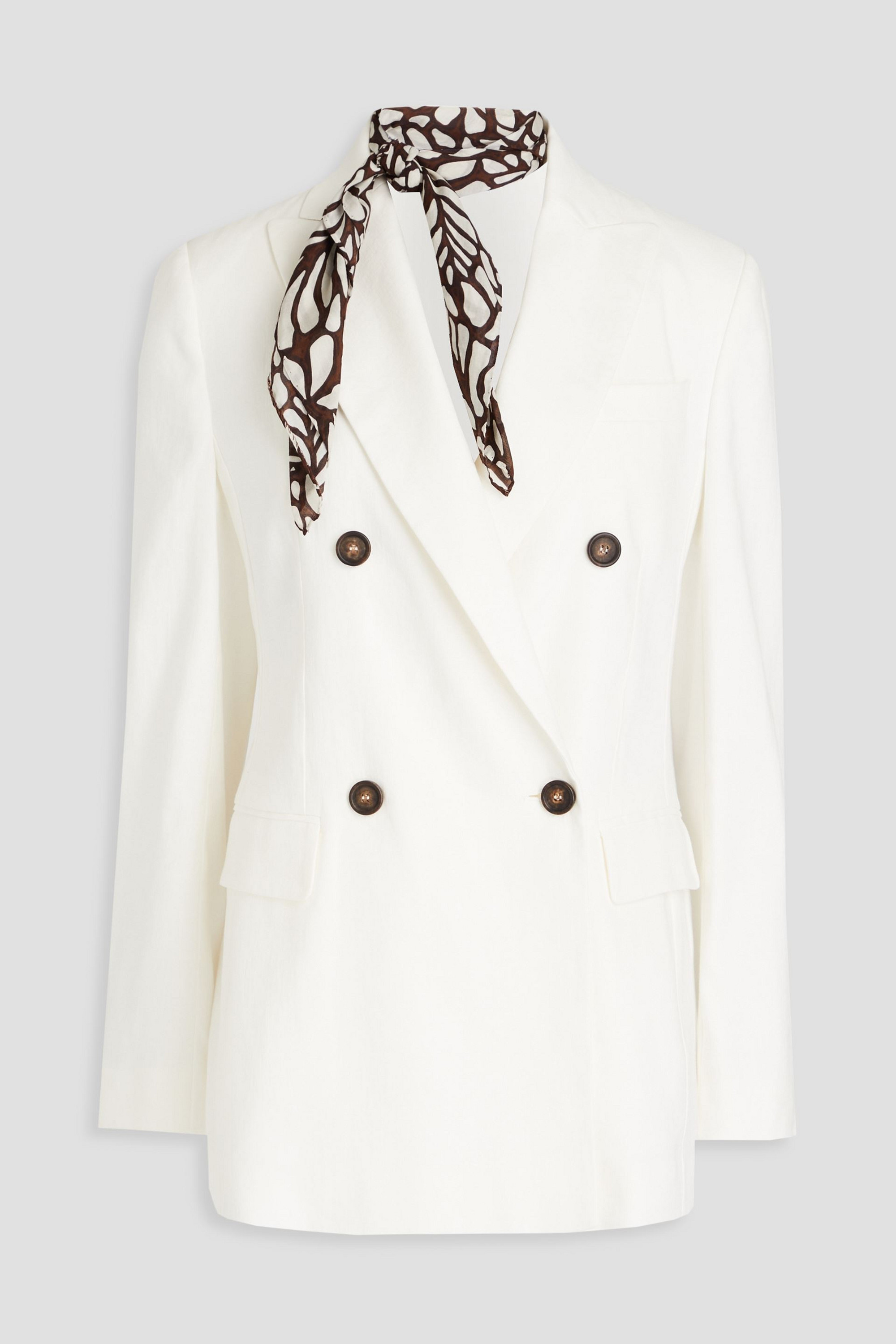 Brunello Cucinelli Double-breasted bead-embellished linen-blend twill blazer thumbnail