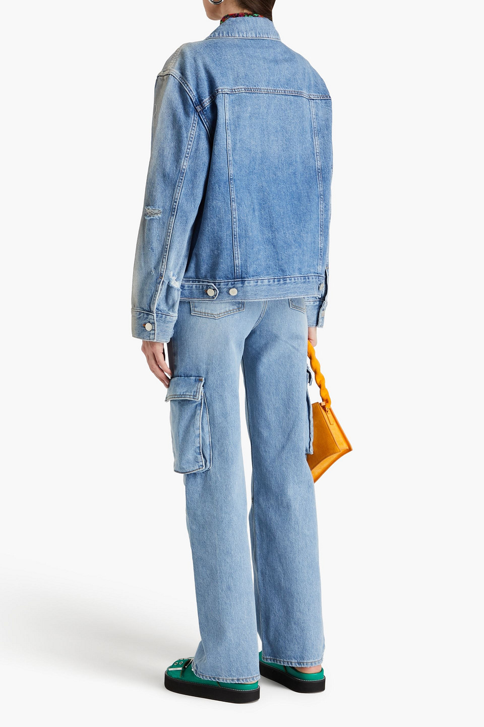 ALICE AND OLIVIA JEFF DISTRESSED DENIM JACKET 