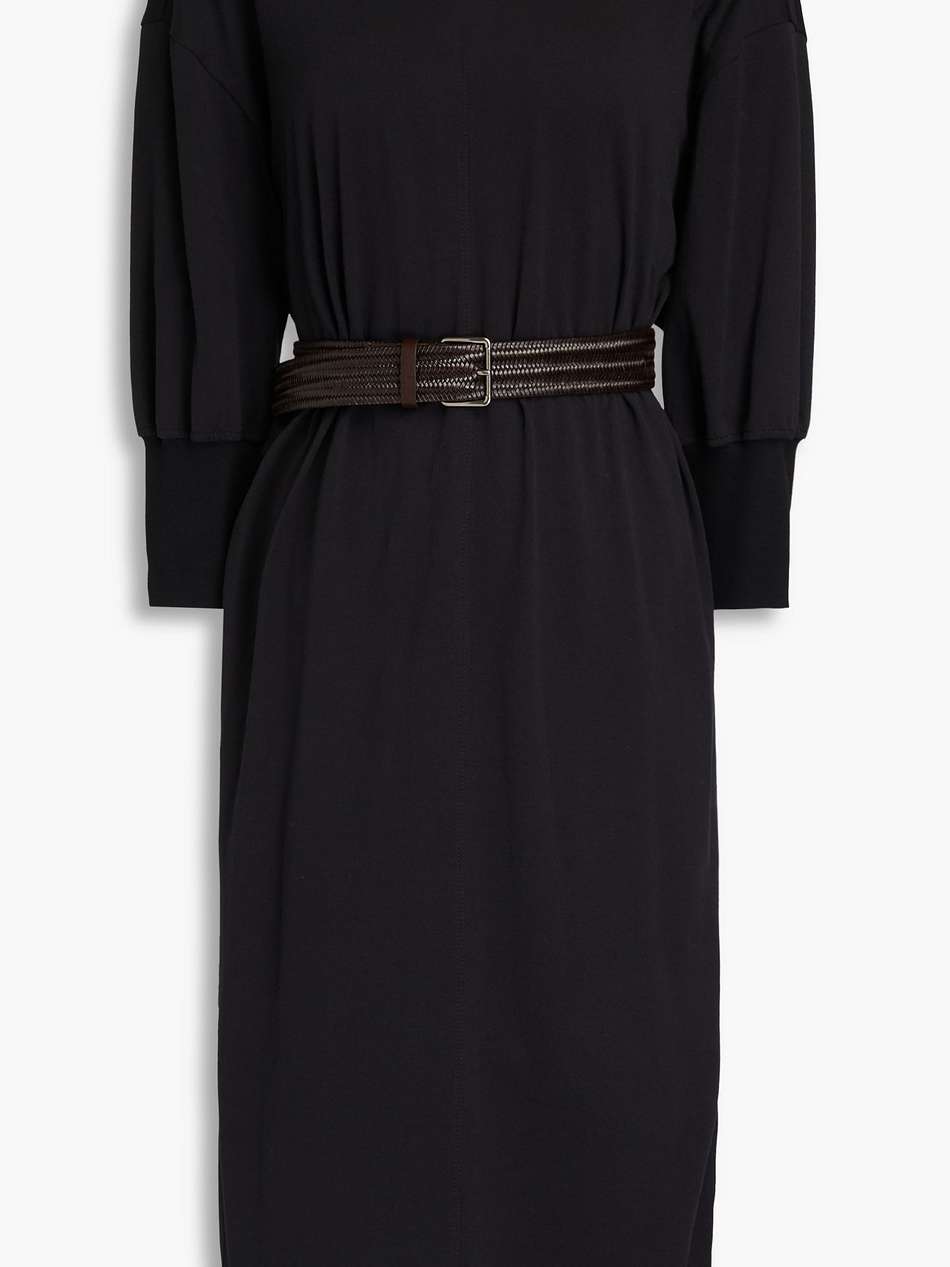 belted bead-embellished cotton-jersey dress