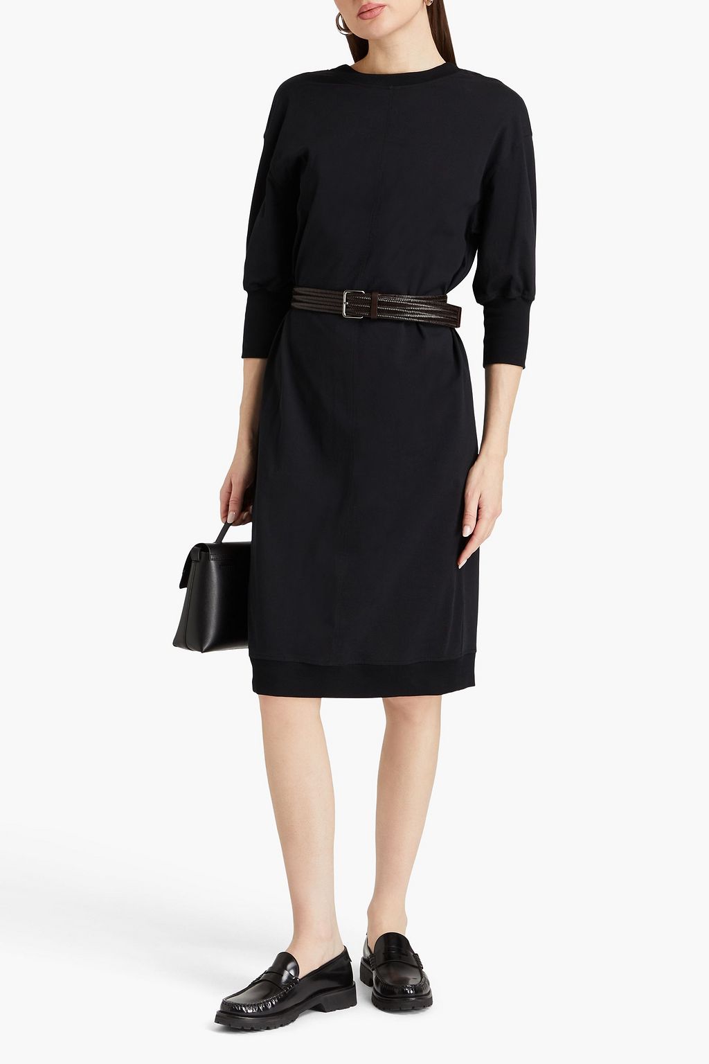 BRUNELLO CUCINELLI Belted bead-embellished cotton-jersey dress