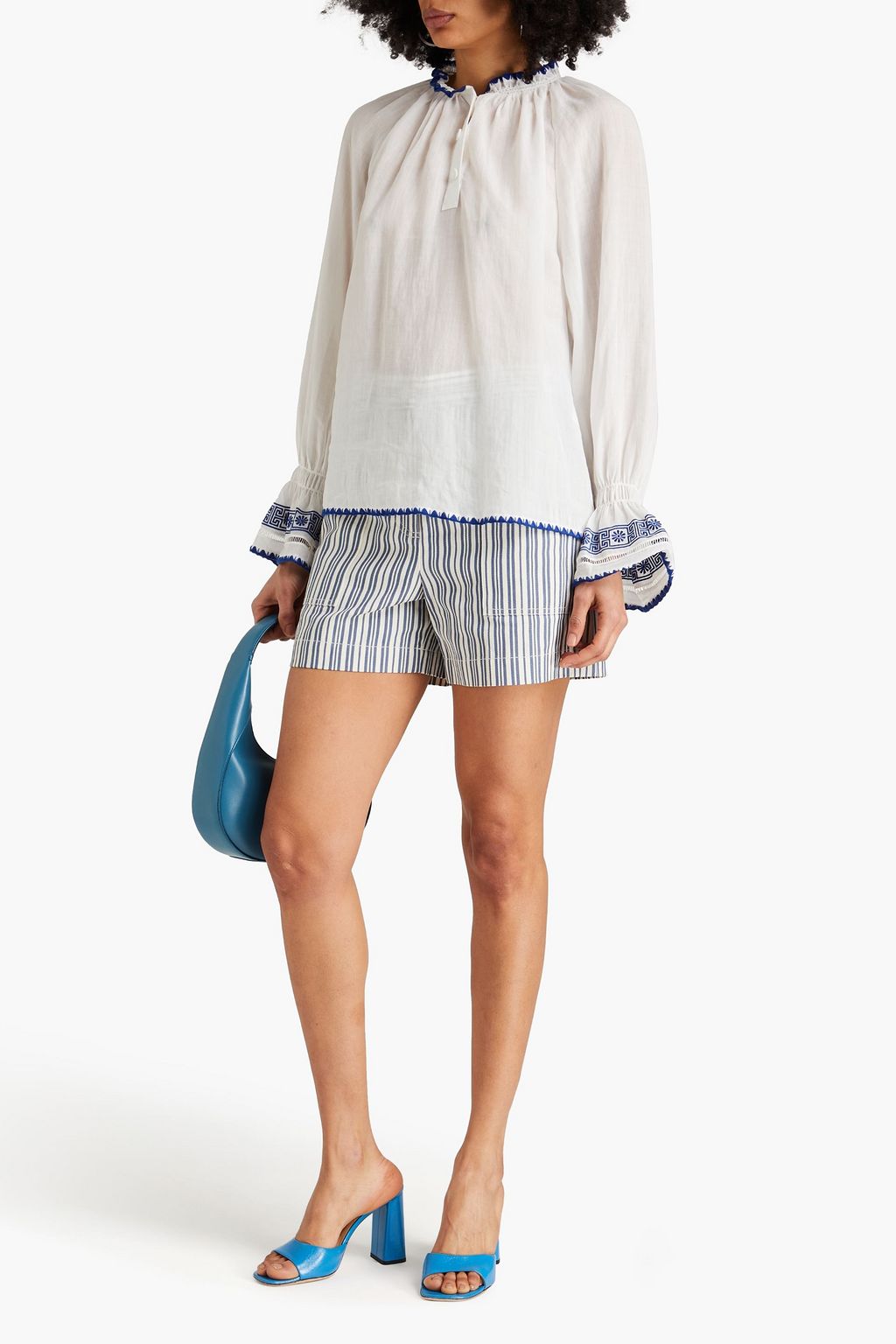 CLAUDIE PIERLOT بلوزة من الموسلين المصنوع من مزيج قماش راميه بتصميم مطرّز