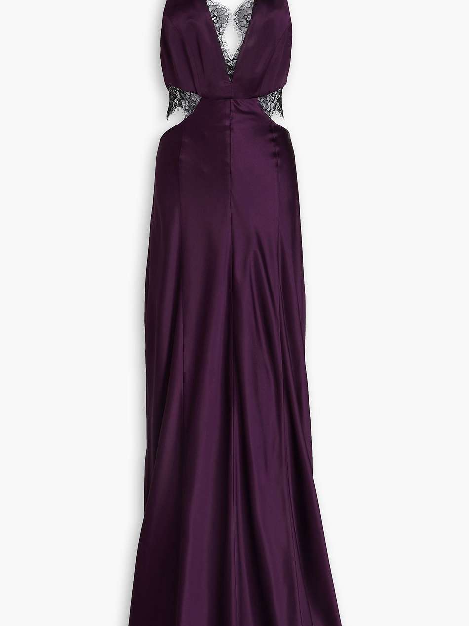 cutout lace-trimmed satin halterneck gown