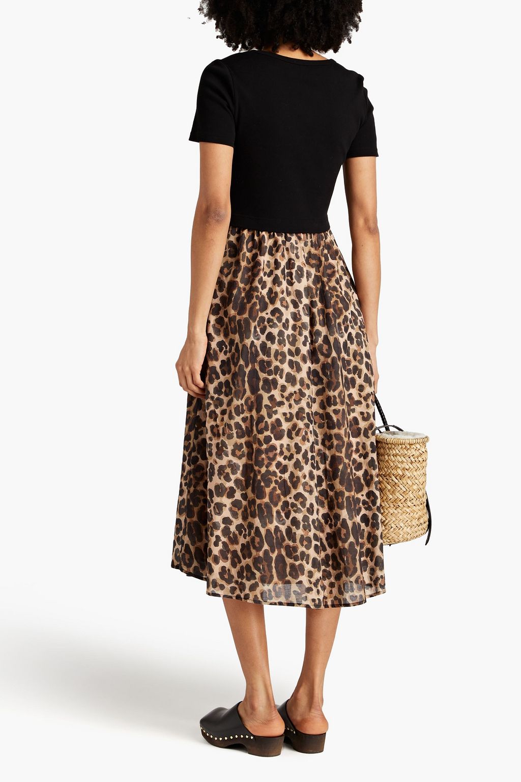 CLAUDIE PIERLOT Midikleid aus Baumwollmusselin mit Leopardenprint und Einsätzen aus Baumwoll-Jersey
