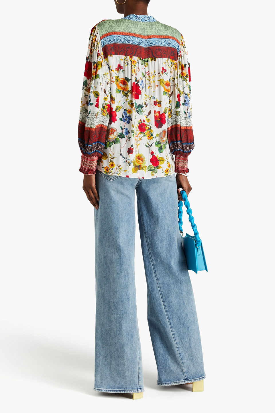 Shop Alice And Olivia Serena Floral-print Twill Blouse In White