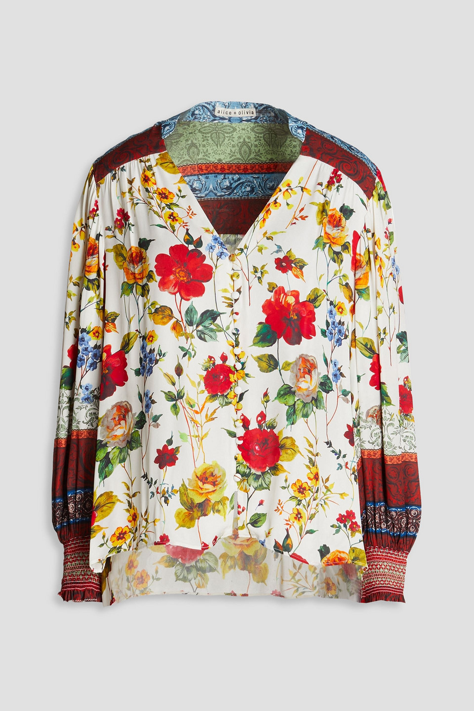 ALICE AND OLIVIA SERENA FLORAL-PRINT TWILL BLOUSE
