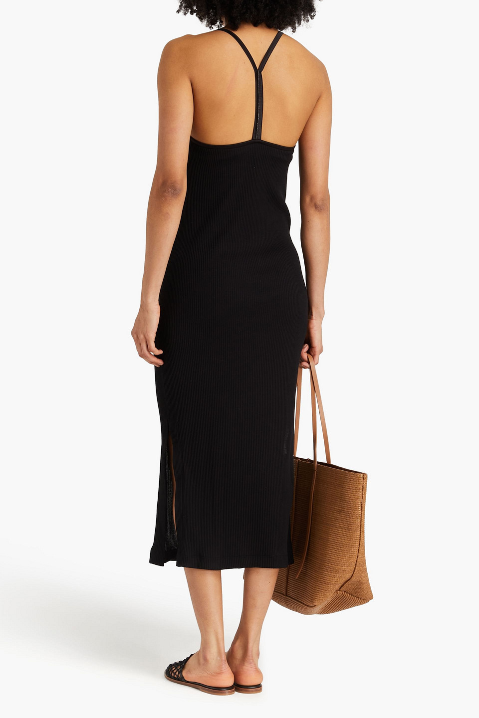 Shop Brunello Cucinelli Ribbed Stretch-cotton Jersey Midi Dress In Black