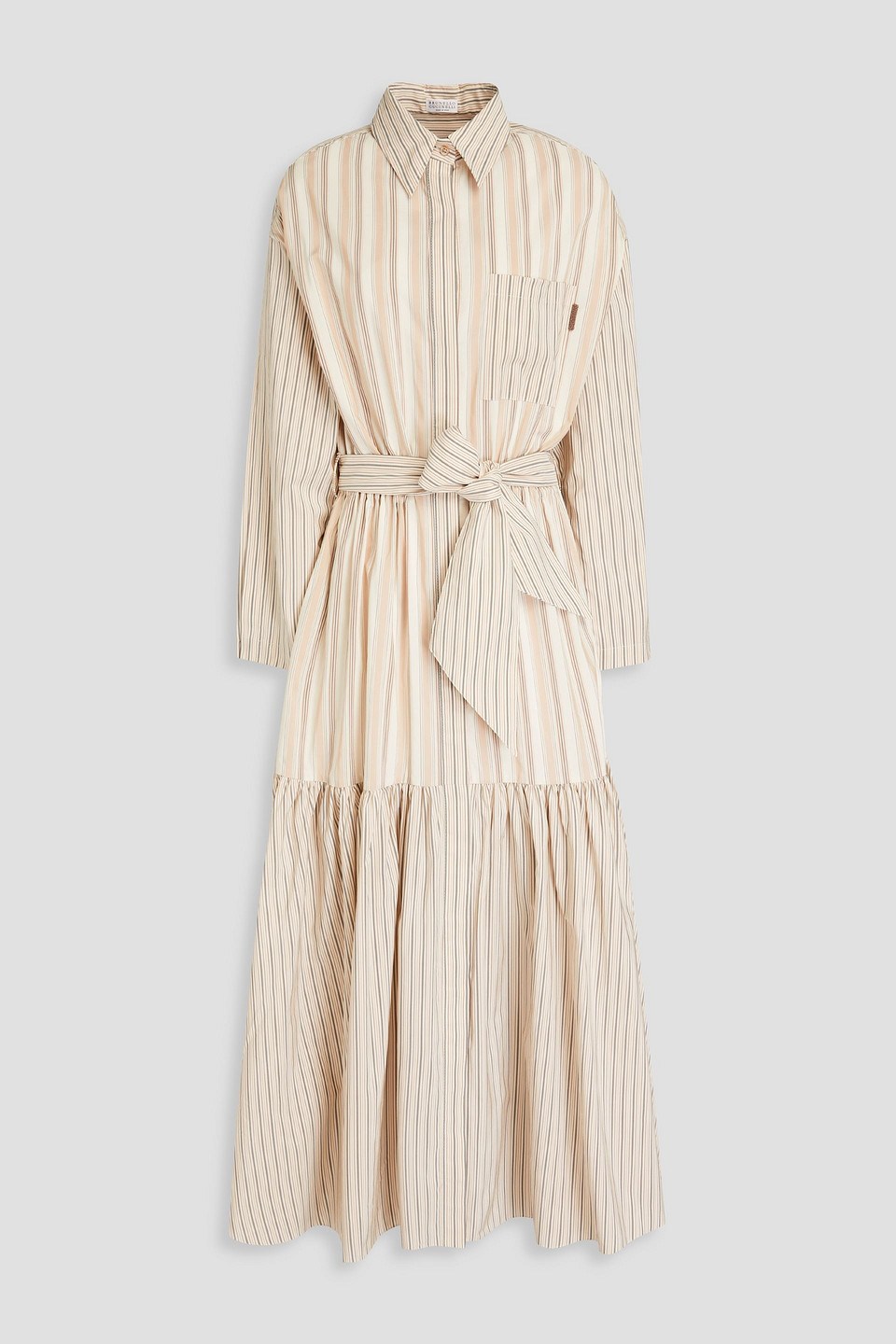 Brunello Cucinelli Belted Striped Cotton And Silk-blend Poplin Maxi Shirt Dress In Cream