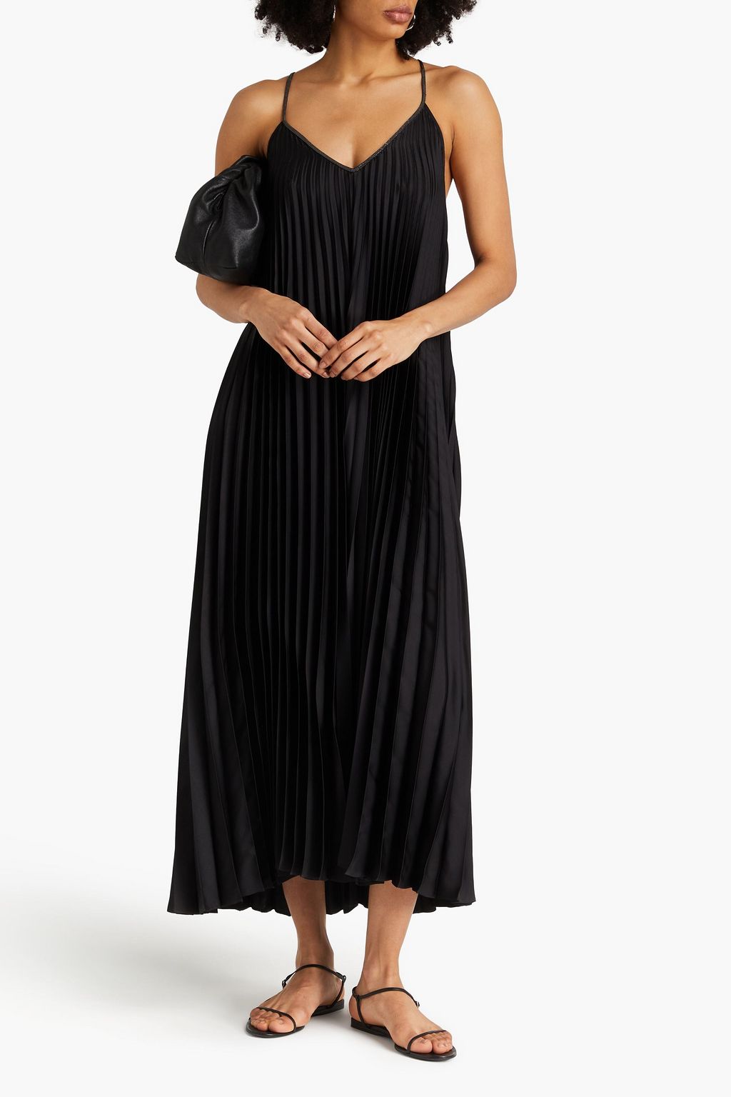 BRUNELLO CUCINELLI Bead-embellished pleated satin midi dress