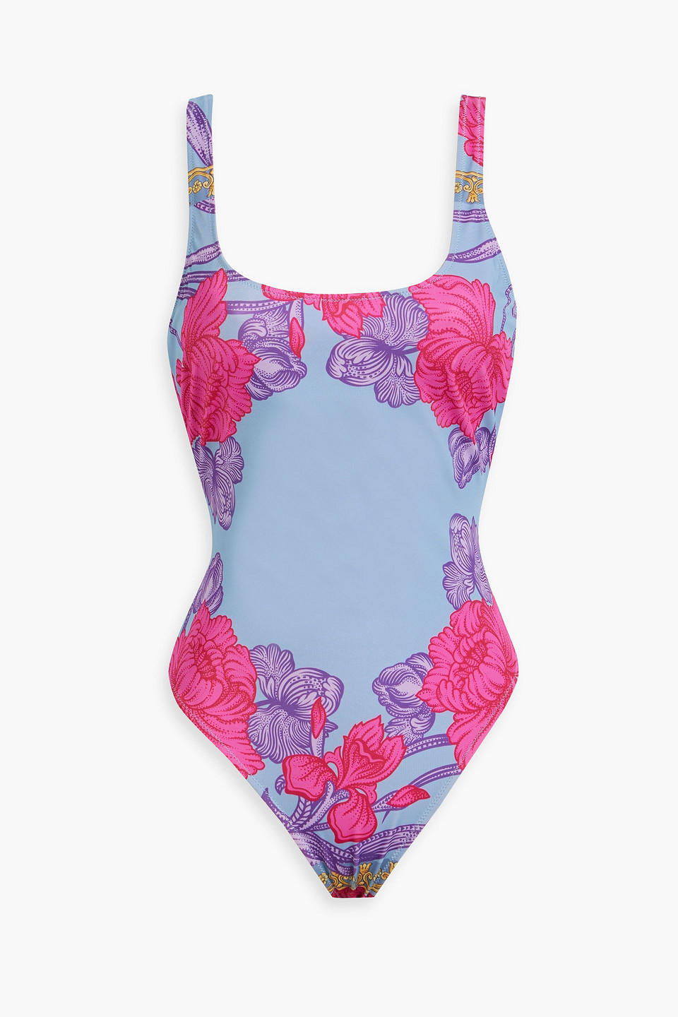 Versace Printed Swimsuit In Light Blue