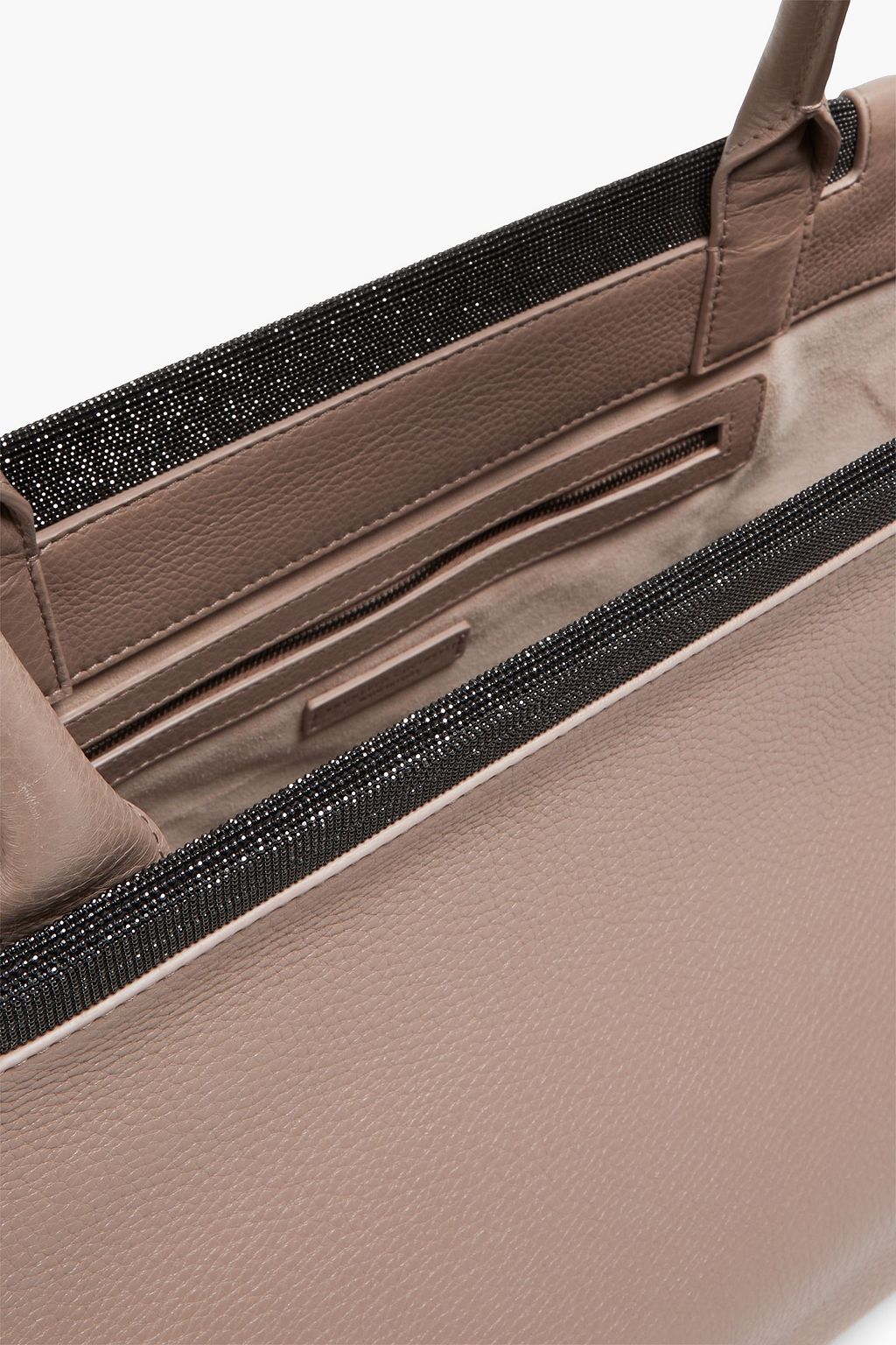 BRUNELLO CUCINELLI Bead-embellished pebbled-leather tote