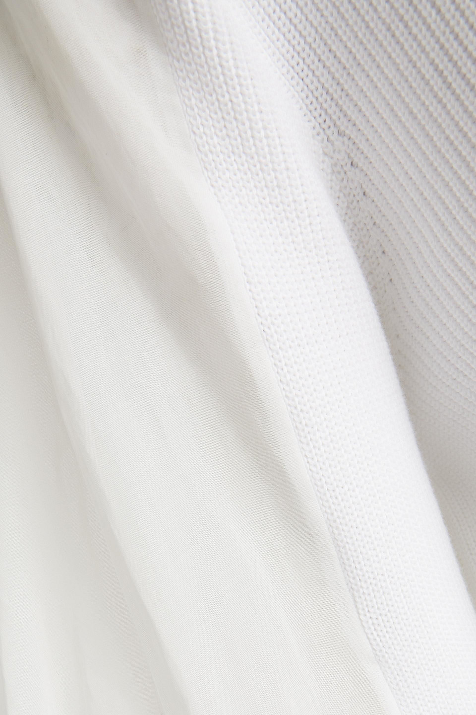 Brunello Cucinelli Gauze-paneled Ribbed Cotton Sweater In White