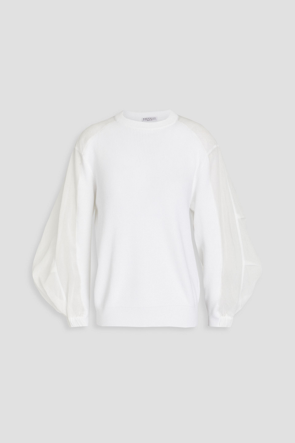Brunello Cucinelli Gauze-paneled Ribbed Cotton Sweater In White