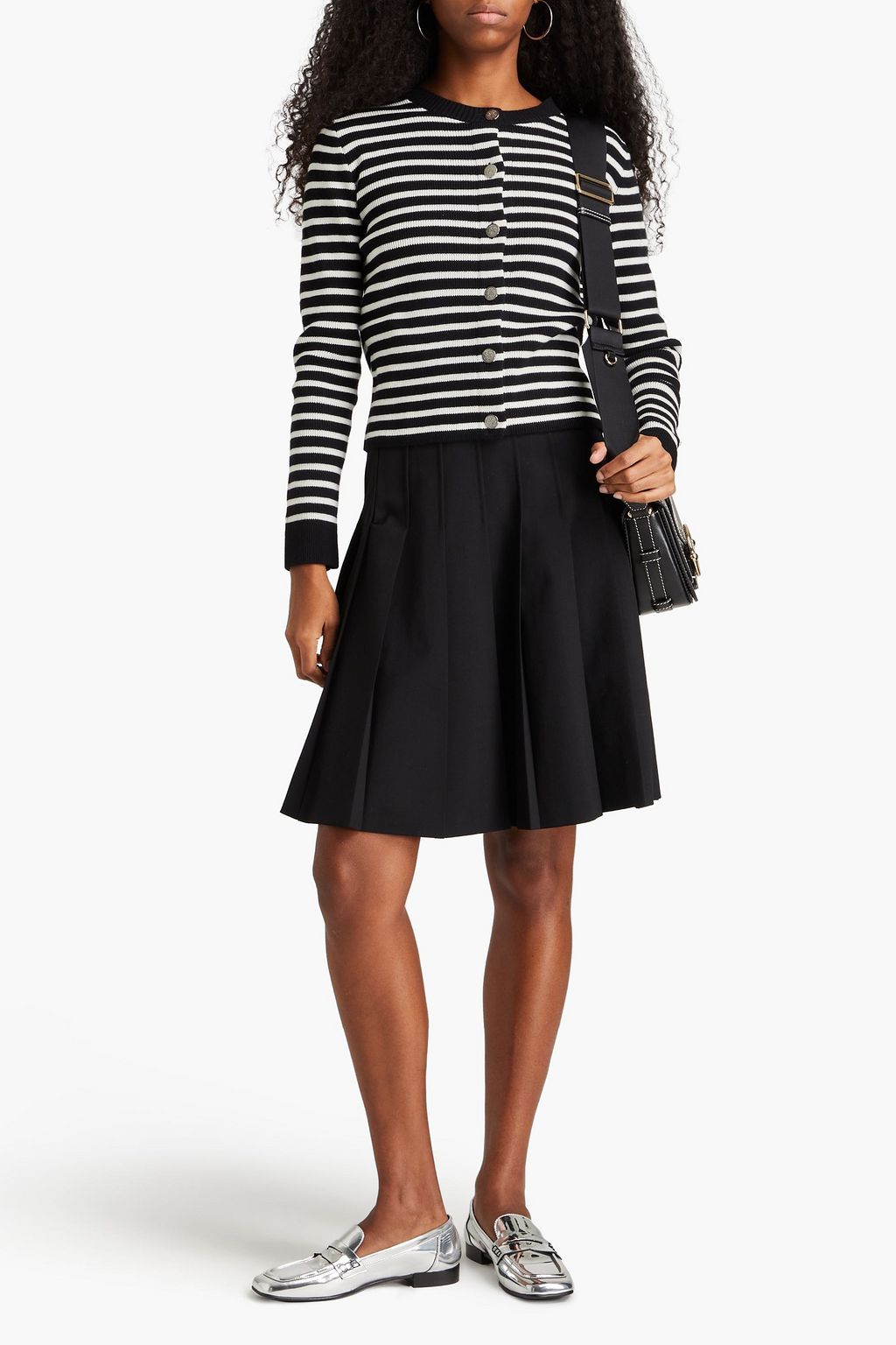 CLAUDIE PIERLOT كارديغان مصنوع من الصوف ومزيج من القطن بتصميم مضلّع ومخطط