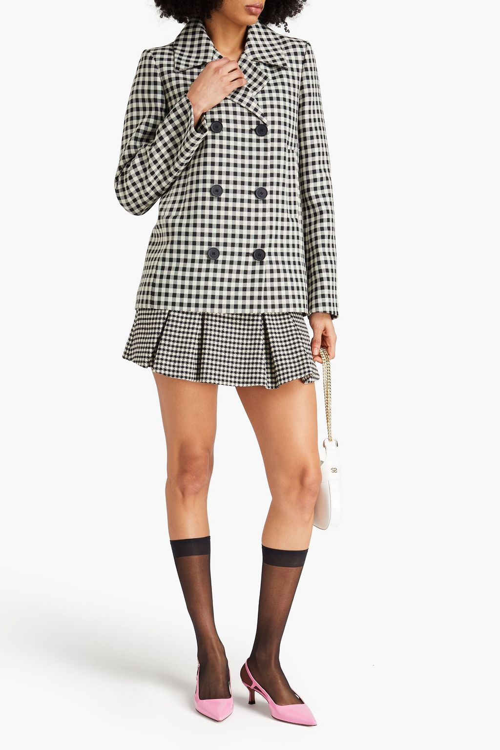 CLAUDIE PIERLOT معطف مصنوع من التويل بطبعة مربعات ومزود بصفين من الأزرار