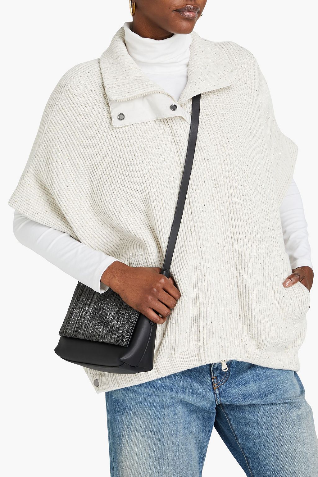 BRUNELLO CUCINELLI Bead-embellished leather shoulder bag